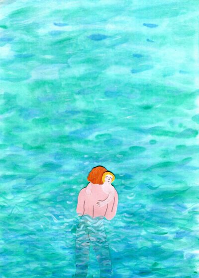 Blank illustrated greetings card, Warm September Pool